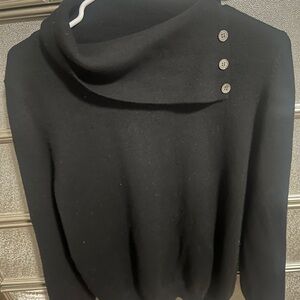 Charter Club Black Cowl Neck Sweater with Button Accents. 100% Cashmere